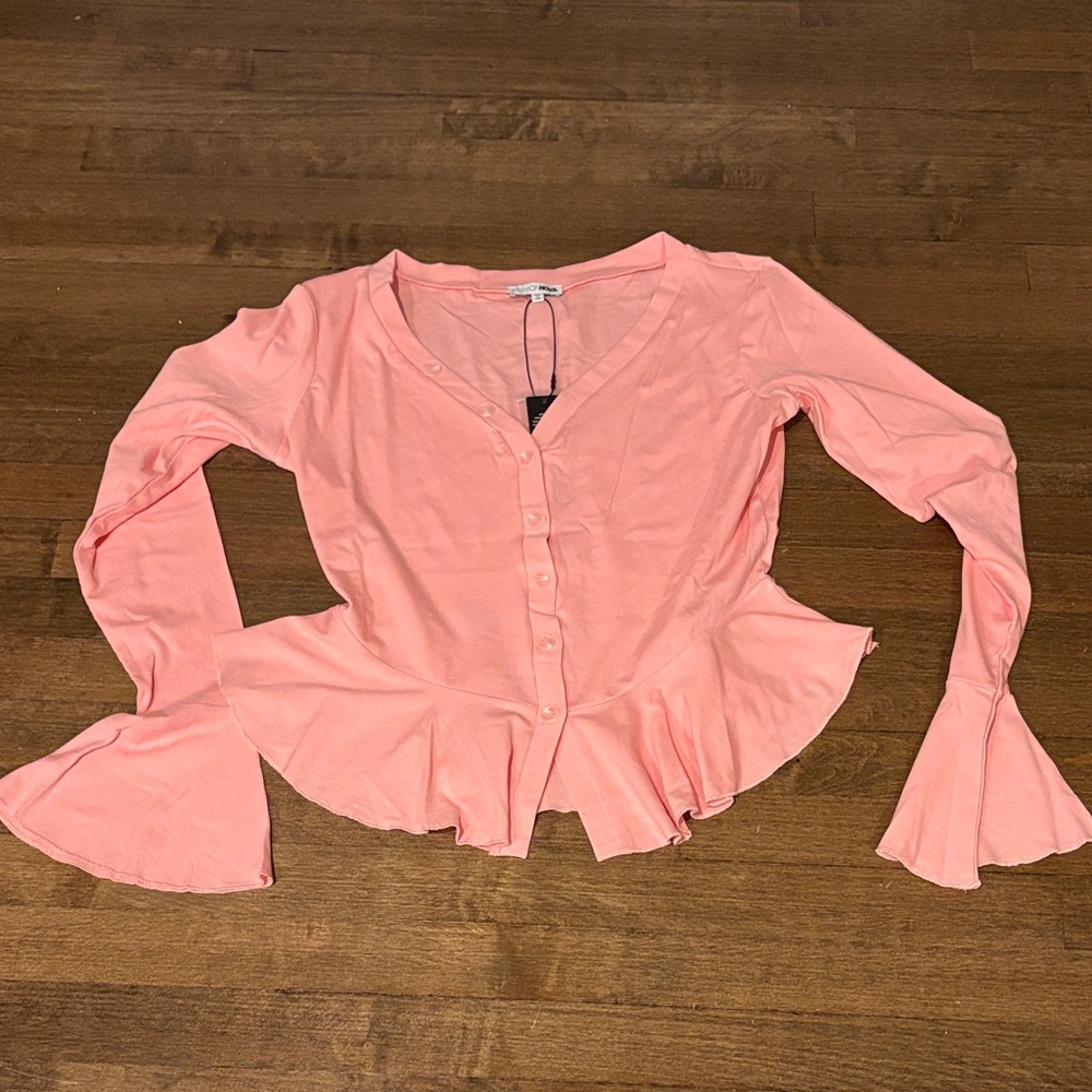 Fashion Nova Pink Flared Sleeve Blouse